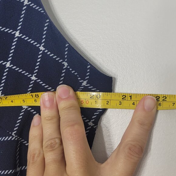 Eliza J Women's Navy Blue White Plaid Sleeveless Belted Back Zip Shift Dress 12 - Picture 10 of 11